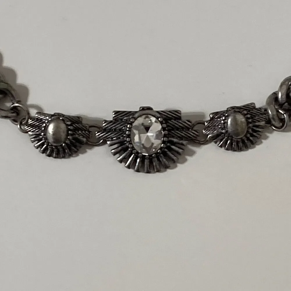 Silver Tone Aztec Tribal Rhinestone Collar Choker Chain Necklace Bohemian